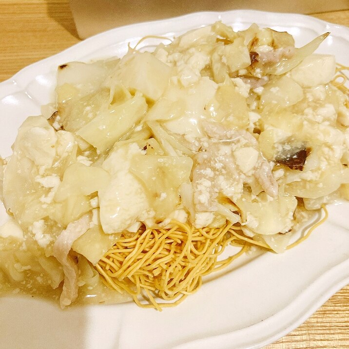 ピリ辛！青唐と豆腐の皿うどん